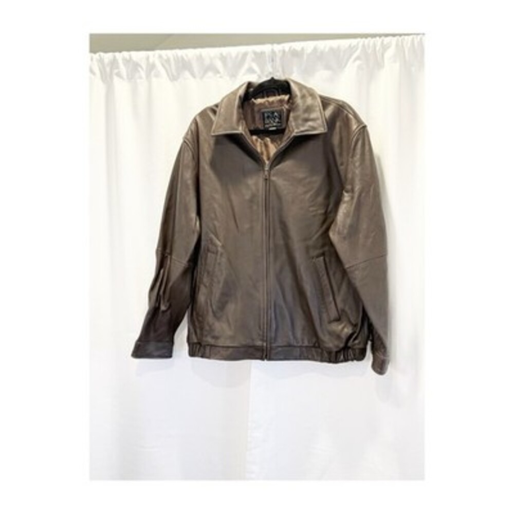 Jos A Bank Soft Brown Leather Jacket  Signature Collection 5 Pocket Full Zip